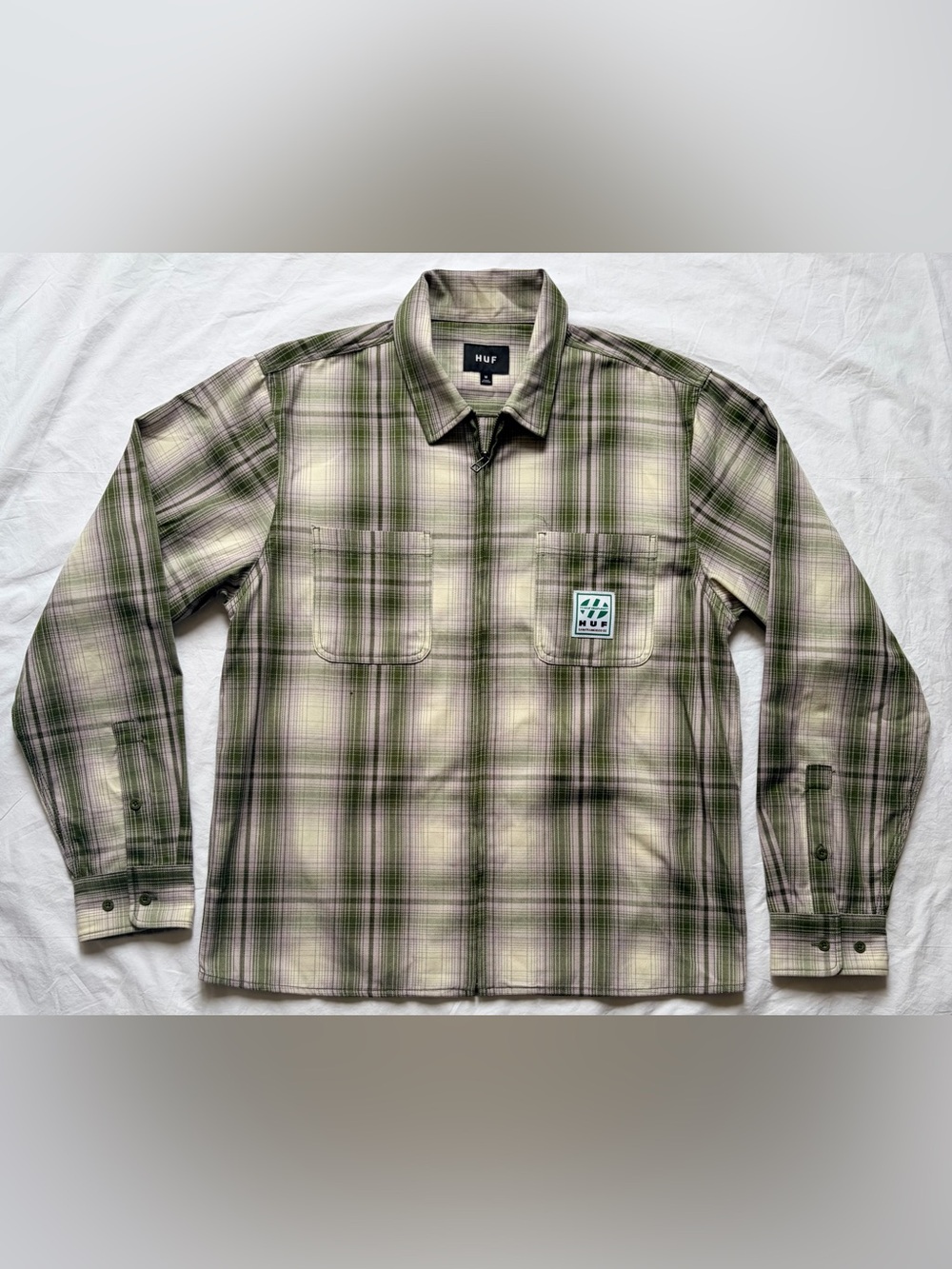 HUF Fillmore Plaid Shacket in Olive Green, size M